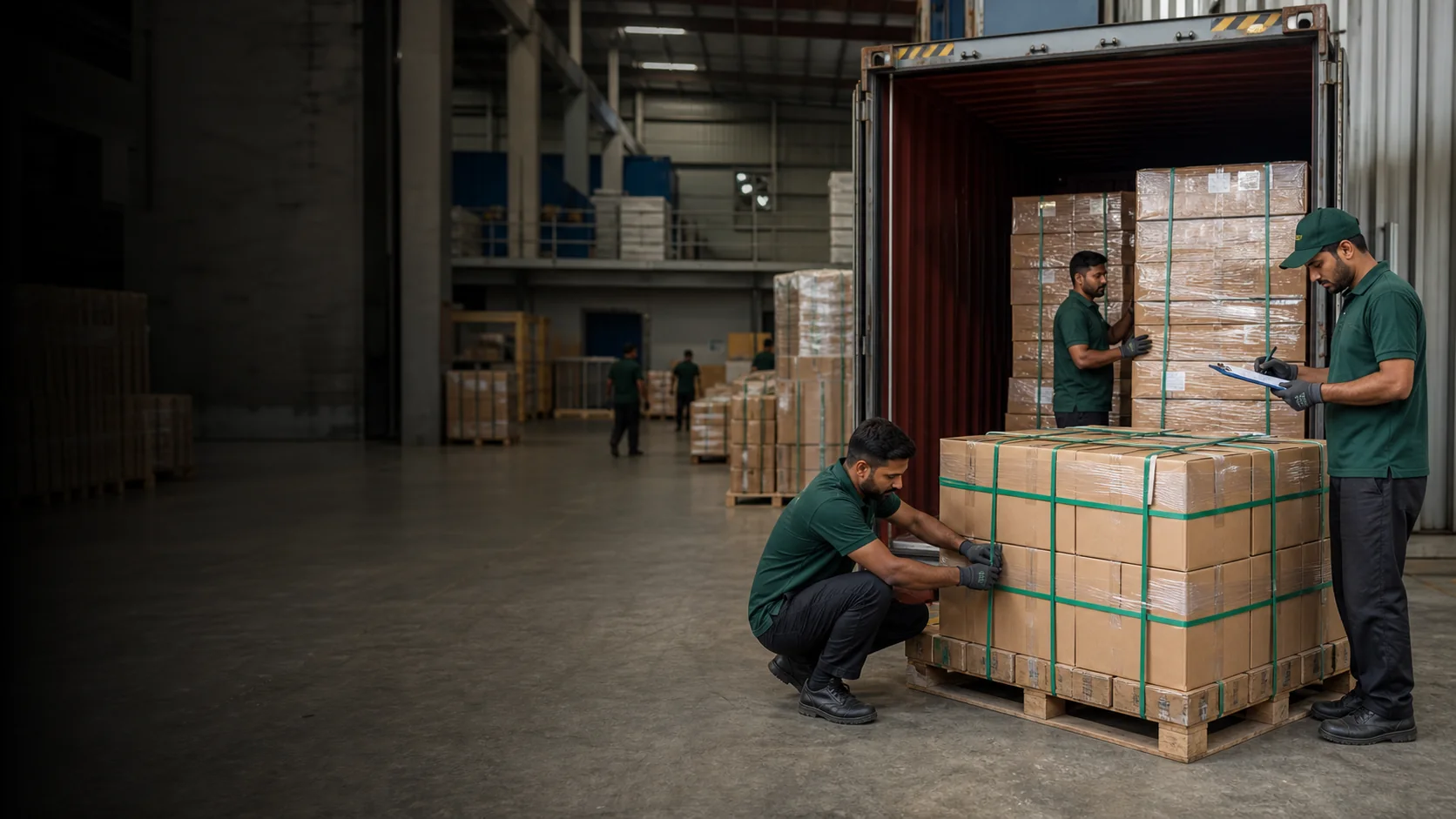 Commercial cargo being consolidated and prepared